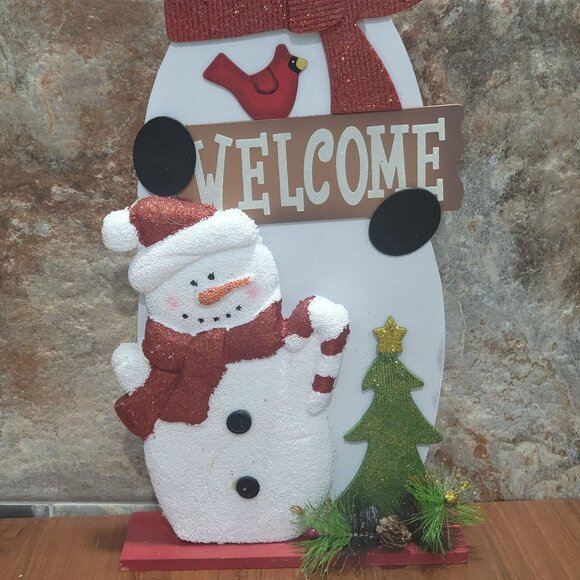 Welcome Front Door Sign Christmas Decor Wooden Welcome Snowman Hand Painted - Picture 7 of 9